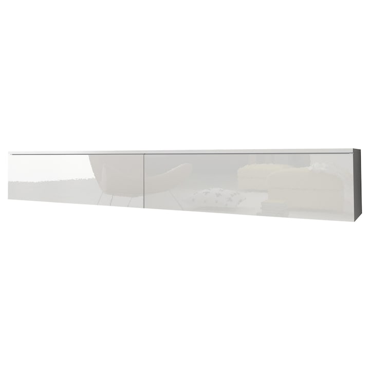 Comoda TV Dlone 180, MIRJAN 24, alb / alb lucios, 180x30x33 cm