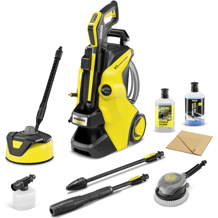Aparat de spalat cu presiune Karcher K5 Power Control Flex Car & Home, putere 2100 W, debit 500 l/h, presiune 145 bar, include: Home Kit Dispozitiv T5 + detergent, Car Kit perie rotativa + sampon masina + laveta, pistol G160Q, lance PowerJet