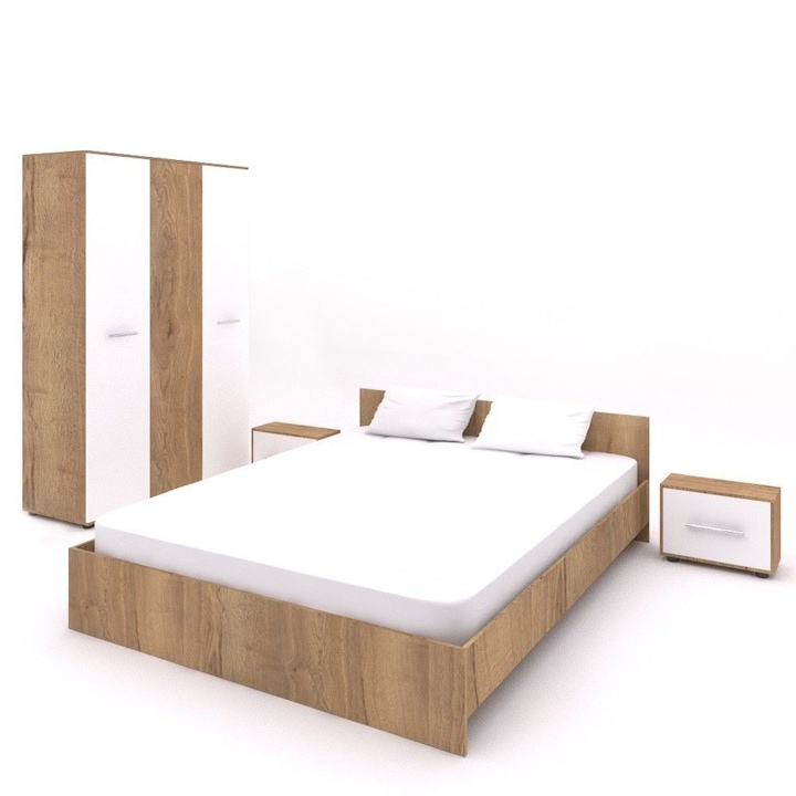 Set Dormitor Mirel 3 usi cu pat 160 cm x 200 cm stejar sonoma
