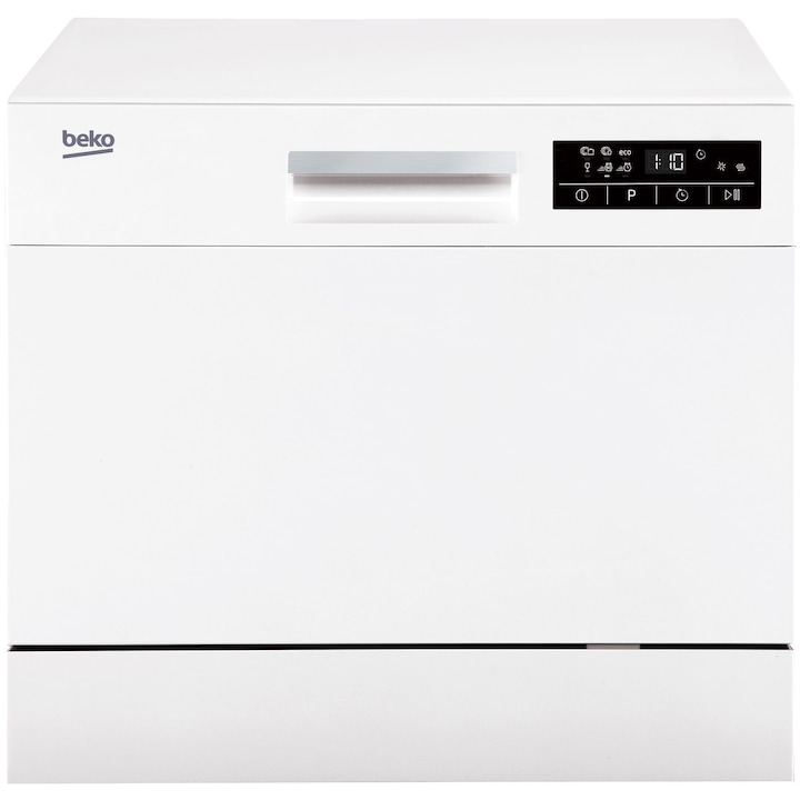 Masina de spalat vase compacta Beko DTC36610W, 6 seturi, 6 programe, Clasa F, 55 cm, Alb