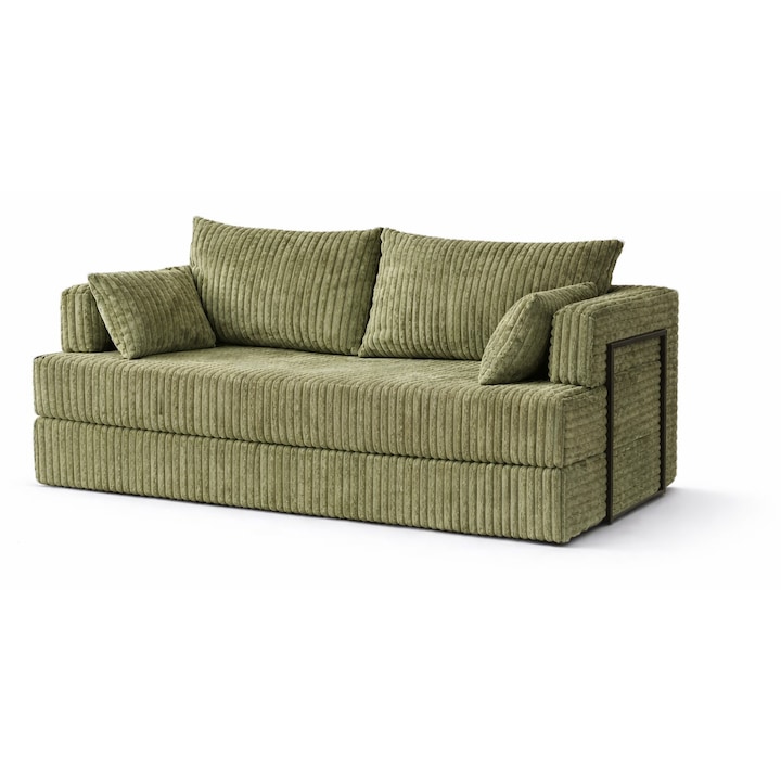 Canapea extensibila Tilia, catifea Premium, 420g/mp, T37 verde-kaki, 190x82x90cm, montaj rapid, roluita, Euro Mega