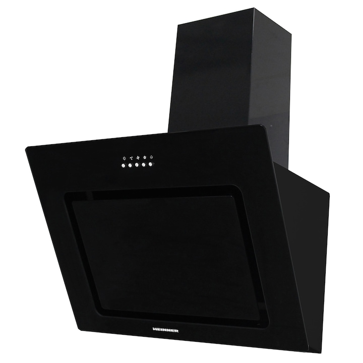 Hota incorporabila decorativa Heinner DCH-650RGBK, Putere absorbtie 586 mc/h, Clasa B, Iluminare led, 60 cm, Front sticla neagra