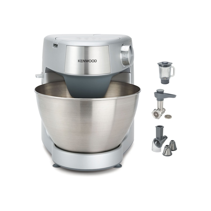 Robot de bucatarie KENWOOD Prospero+ KHC29A.M0SI, 1000 W, vas 4.3l, blender sticla 1.2l, masina de tocat, feliator cu 3 conuri, 3 accesorii patiserie, 6 trepte viteza, argintiu