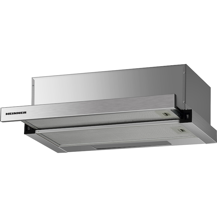 Hota incorporabila telescopica Heinner HTCH-F400IX, Putere de absorbtie 358.4 mc/h, 1 motor, 60 cm, Inox