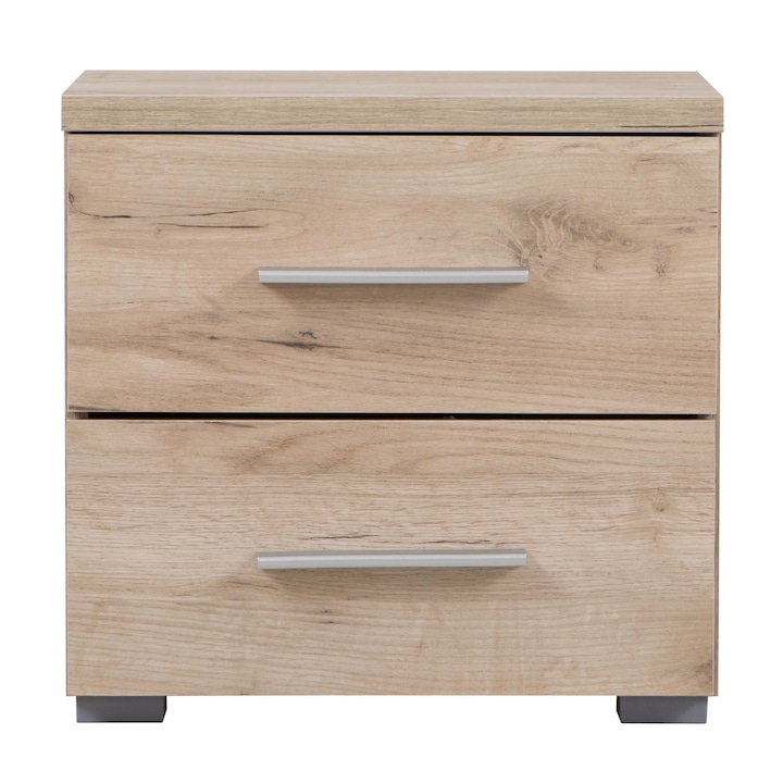 Noptiera pentru dormitor cu 2 sertare, stejar gri, 44.5 x 43 x 33.5 cm