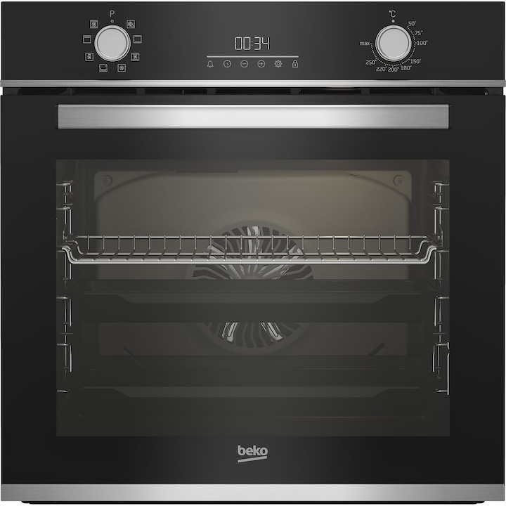 Cuptor incorporabil Beko BBIM13300XM, Electric, 72 l, Autocuratare catalitica, Display touch control, SteamShine Cleaning, Grill, 3D Cooking, Clasa A, Sticla neagra