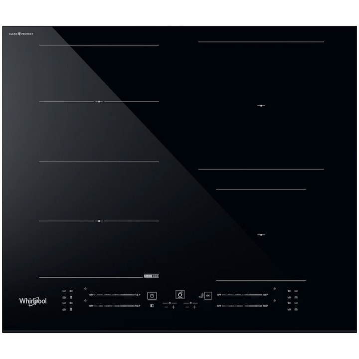 Plita incorporabila Whirlpool WF S5060 CPBF, Inductie, 4 zone de gatit, ChefControl, FlexiSide, 60 cm, Negru
