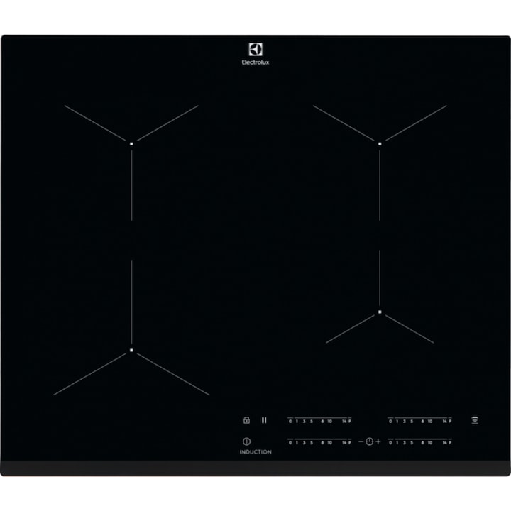 Plita incorporabila Electrolux EIT61443B, Inductie, 4 zone de gatit, Touch control, 60 cm, Sticla neagra