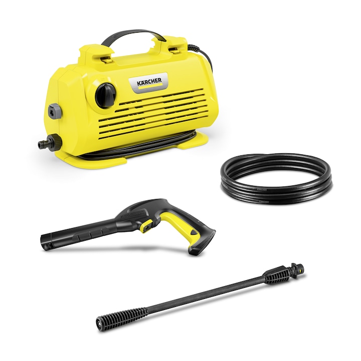 Aparat de spalat cu presiune Karcher K 2 Horizontal EU, 1400 W, motor universal, 110 bar, 360 l/h debit maxim, furtun de presiune 3 m, pistol de inalta presiune G 120 Q