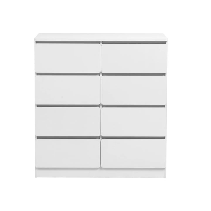 Comoda Moderna, MOBATELIER®, 90x40x96 cm, Comoda Moderna Cu 8 Sertare Spatioase, Comoda Moderna Pentru Dormitor Living Sau Hol, Design Elegant Din MDF, Sina Metalica Glisare Lina, Sistem Anti-Rasturnare, Spatiu Generos Depozitare, Alb