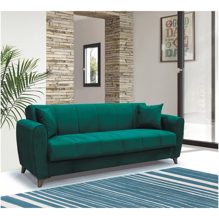 Canapea extensibila cu lada depozitare Modella Paris 215x80x80 cm, Verde