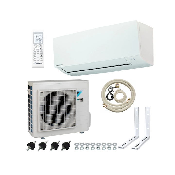 Pachet aer conditionat Daikin Sensira - 9000 Btu - FTXC25E-RXC25E + kit complet de montaj ( 3ml teava de cupru izolata 6 si 10, 3ml furtun condens, cablu electric 4x1,5, set console, banda matisat, suruburi prindere), WiFi inclus