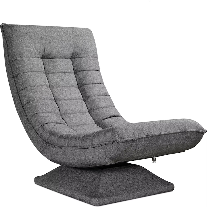 Fotoliu/Scaun relaxare cu 5 pozitii, rotire 360 grade, Casaria, sustine, tesatura gri