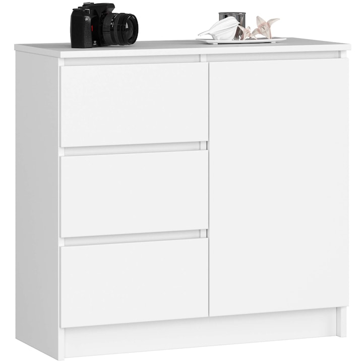 Comoda Akord Furniture Factory, 1 usa, 3 sertare, PAL, 77x80.4x35cm, alb