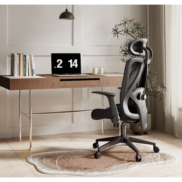 Scaun de Birou SENSE7 NOXO, Ergonomic Mesh, Greutate maxima 150 kg, cu suport lombar, cu tetiera reglabila, cu spatar reglabil unghi 90-130°, rotativ, cu mecanism de blocare, cu cotiere reglabile, Negru