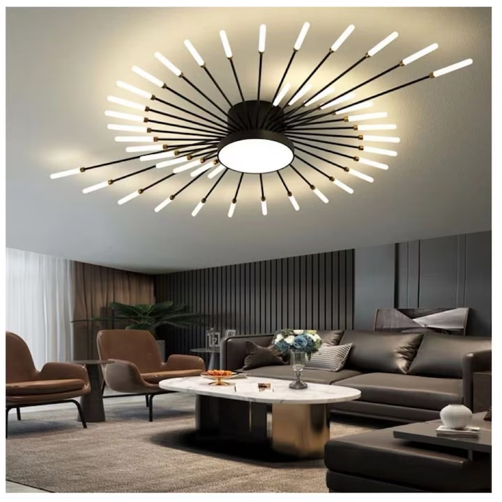 Candelabru LED, trandafi led, Nordic, 42 surse luminoase, Acrilic, Auriu/Negru, 1320x15cm