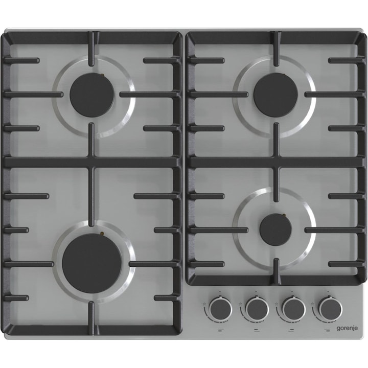 Plită pe gaz Gorenje, 60 cm, 4 zone, inox, gri