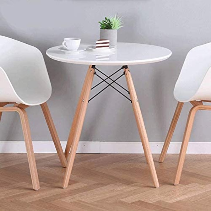 Masa dining / bucatarie Kring Kai, blat rotund, 60x72 cm, lemn/MDF, Alb
