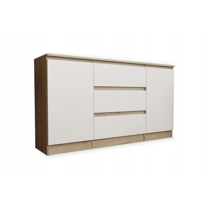 Comoda cu 3 sertare si 2 usi, 140x77x33 cm, stejar sonoma/alb, Bortis impex