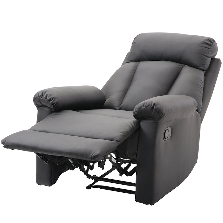 Fotoliu Relax Homcom Rabatabil cu Captuseala Ergonomica cuTaburet in Piele Ecologica,80 × 97 × 107cm Negru