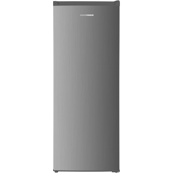 Congelator Heinner HFF-HM168XE++, 168 l, Control electronic, Afisaj cu indicatoare LED, 5 compartimente, Usa reversibila, Clasa E, H 142.6 cm, Argintiu