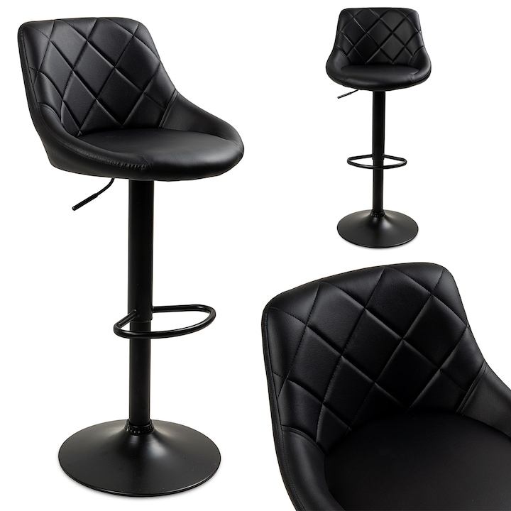 Scaun Bar MOVETINO Hocker Inalt Negru Tapitat Piele Ecologica Rotativ 46x40x105 cm Design Modern Eleganta Confort