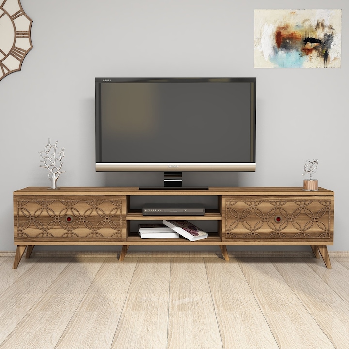 Comoda TV Hommy Craft, 180x35x44 cm, pal melaminat, Nuc