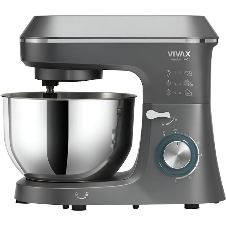 Robot de bucatarie Vivax RM-61400SX, 1400W, capacitate 6L, 6 trepte de viteza, functia Pulse, 3 accesorii detasabile, negru/argintiu