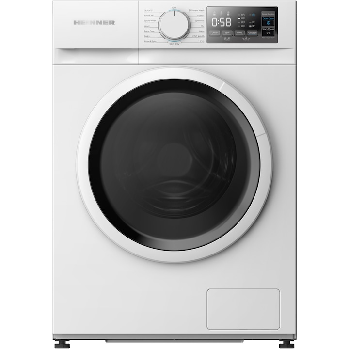 Masina de spalat rufe slim Heinner HWM-M914IVNA+++, 9 kg, 1400 rpm, Clasa A, Motor inverter, Display digital, Blocare acces copii, Alb