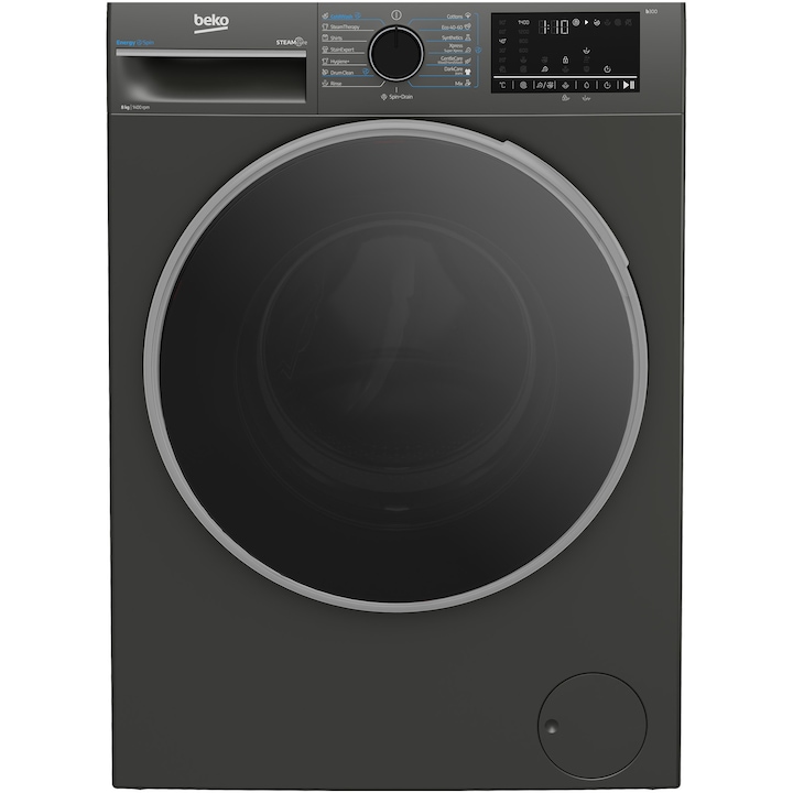 Masina de spalat rufe Beko B3WFU48415MB2ES, 8 kg, 1400 RPM, Clasa A, SteamCure, AddXtra, Motor ProSmart Inverter, AutoClean Detergent Drawer, Antracit