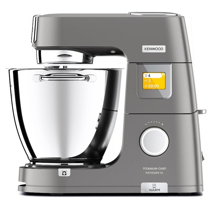 Robot de bucatarie KENWOOD KWL90.164SI Titanium Chef Patissier XL, 1400 W, 6 functii presetate, 2 vase 7 l/5 l, accesoriu masina de tocat, 13 trepte viteza, cantar integrat, sistem de incalzire, 4 accesorii, argintiu