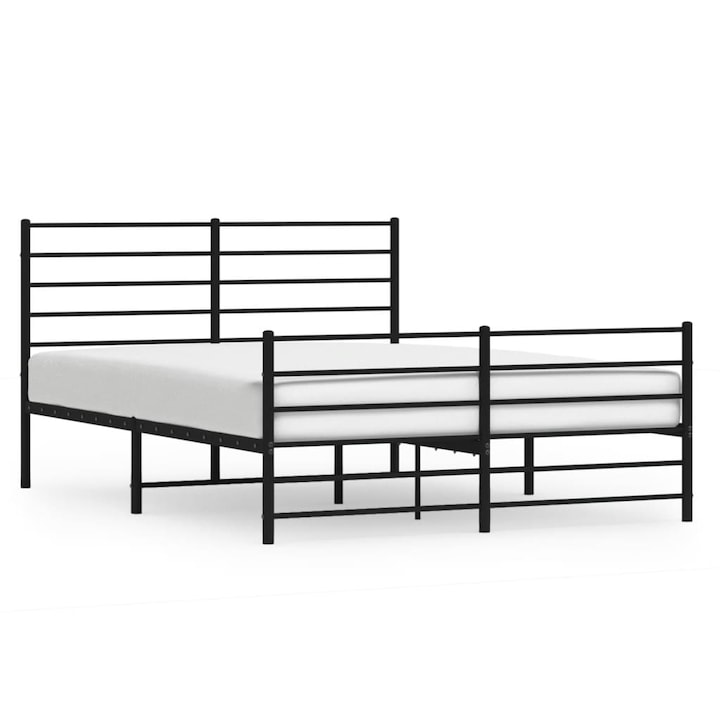 Cadru pat metalic cu tablie de cap/picioare vidaXL, negru, 120x190 cm, 19.9 kg 352334