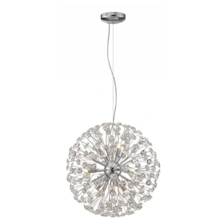 Lustra sticla Efect Cristal k9 Elegant Modern Glob L16/500 Crom pentru living sau dormitor, dulie E14