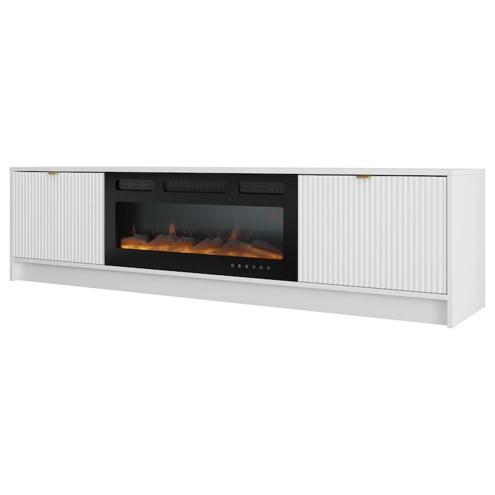 Comoda TV cu semineu Razimo EF, MIRJAN24, alb, 40x182x48 cm