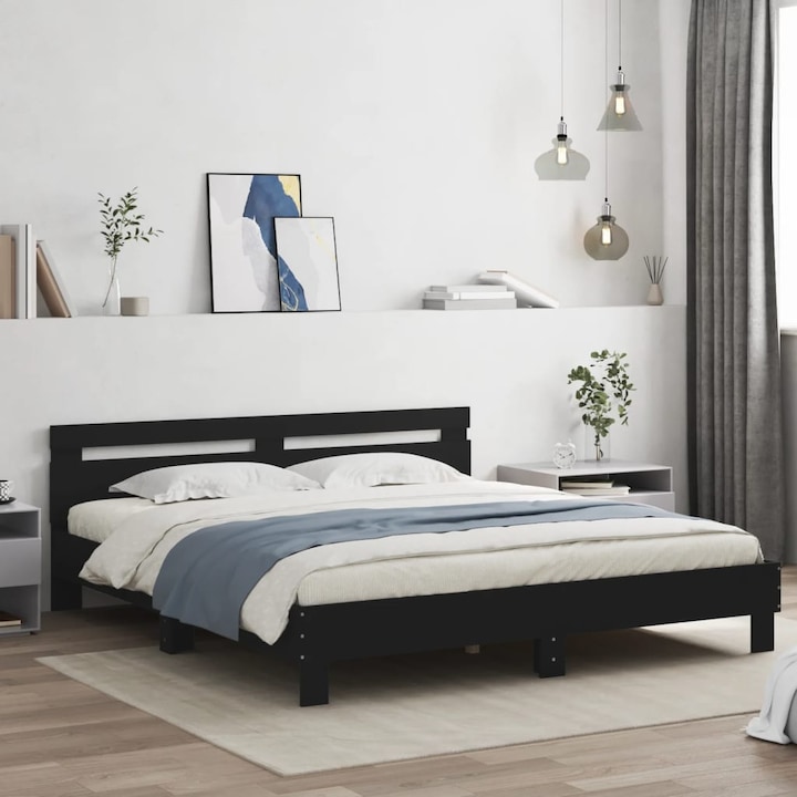 Cadru de pat cu tablie si LED vidaXL, negru, 180x200 cm, 19.5 kg 3207526
