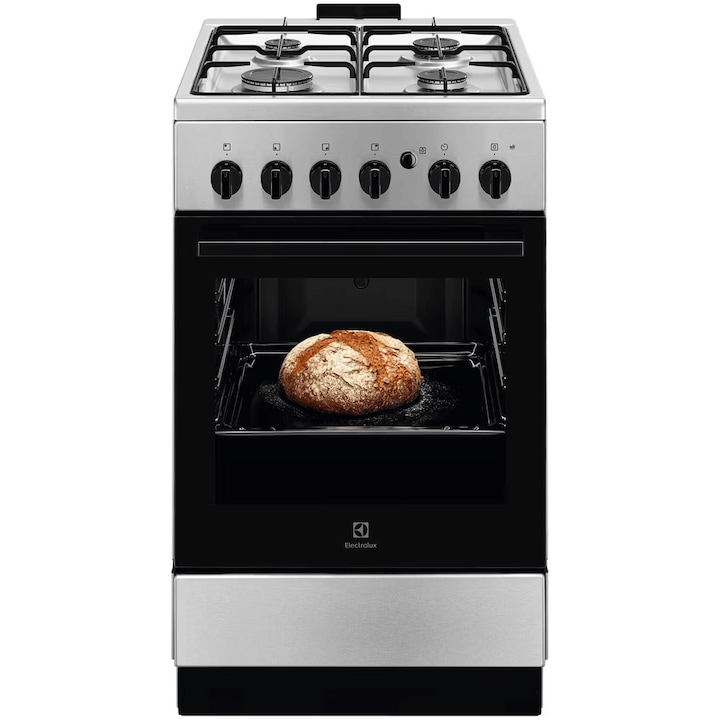 Aragaz Electrolux LKG504012X, Gaz, 4 arzatoare, Aprindere integrata plita si cuptor, Siguranta plita si cuptor, Autocuratare catalitica, Grill electric, Rotisor, 50 cm, Inox