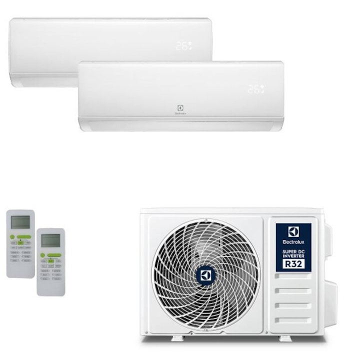 Aer conditionat Multisplit Electrolux, 2 unitati interioare 7000 BTU si unitate exterioara de 14.000BTU, clasa A++, WI-fi, INVERTER, R32