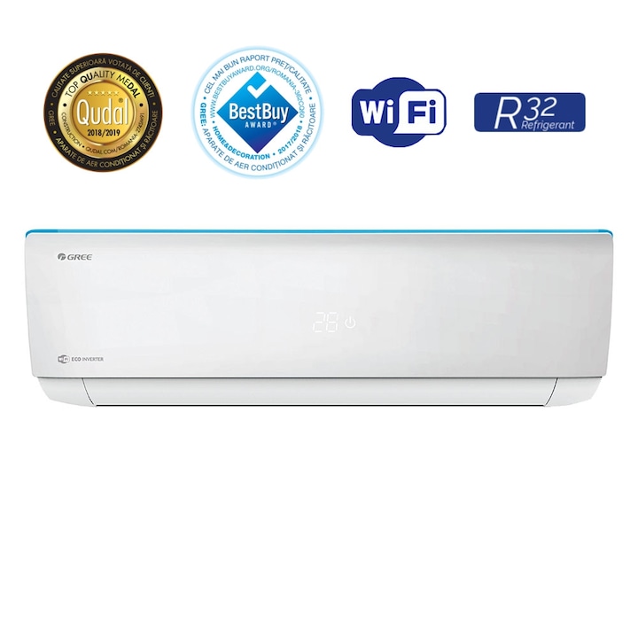 Aparat de aer conditionat Gree Bora A4 R32 GWH12AAB-K6DNA4A Inverter 12000 BTU, Clasa A++, G10 Inverter, Buton Turbo, Auto-diagnoza, Wi-FI, Display
