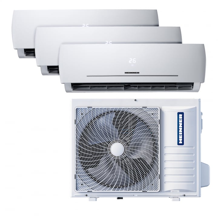 Aparat de aer condiționat Multi Split Heinner HACMS-HS249912WH++, 24000 BTU (2 x 9000 BTU + 1 x 12000 BTU), Clasa A++/A+, Alb