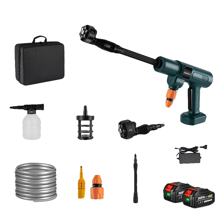 Aparat de spalat cu presiune, 200Bar, duza 6-in-1, set 2 baterii, priza EU