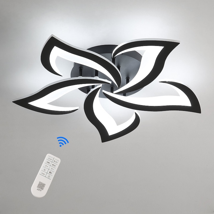 Plafoniera din acril cu telecomanda, Plafoniera cu 5 capete coada de randunica, 220V, 40W, 3500 lumeni, 66X66X8cm, Intensitate reglabila, Culoare calda, Culoare neutra, Culoare rece