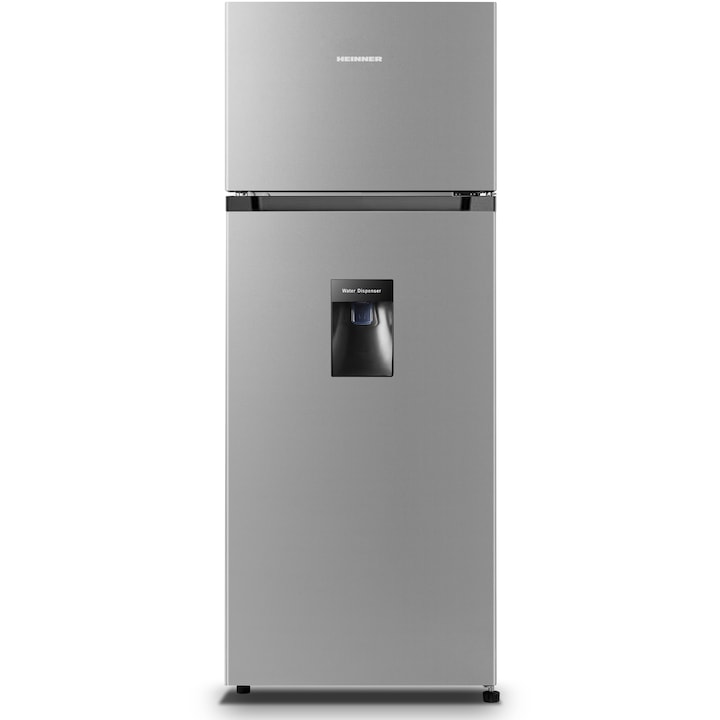 Frigider cu doua usi Heinner HF-HS205SWDE++, 206 l, Clasa E, Dozator de apa, Lumina led, H 143.4 cm, Argintiu.