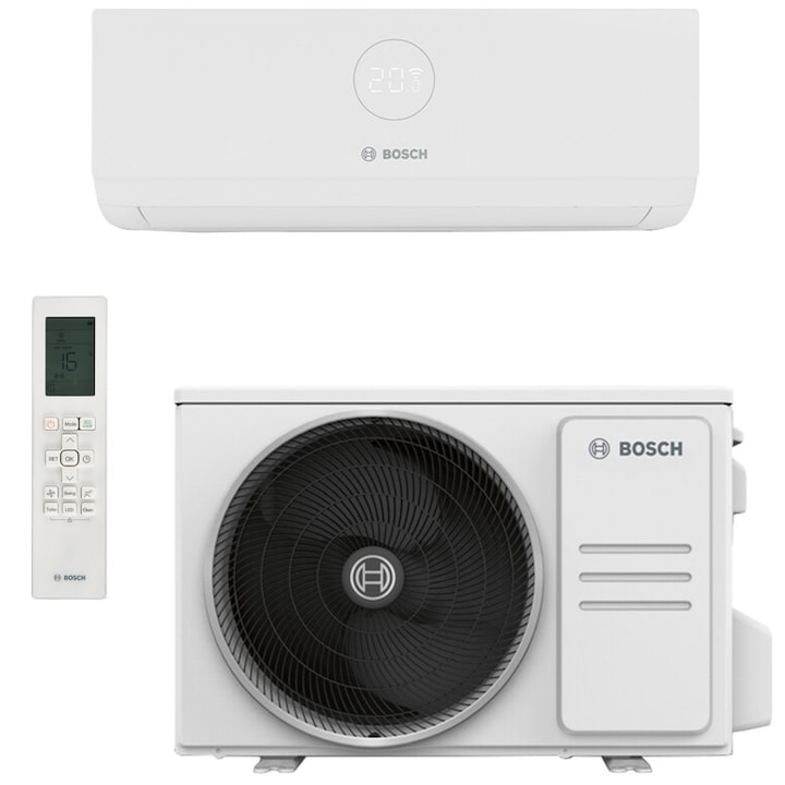 Aparat de aer conditionat Bosch Climate 3000i, 12000 BTU, A++/A+, Filtru catalizator rece, functie Wind avoid me, functie Follow-me, Wi-Fi Ready, alb