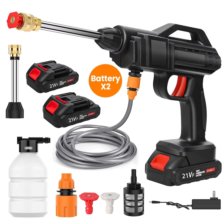 Aparat de spalat cu presiune, 21V, 30bar, set cu 2 baterii, 4 L/min, 600W