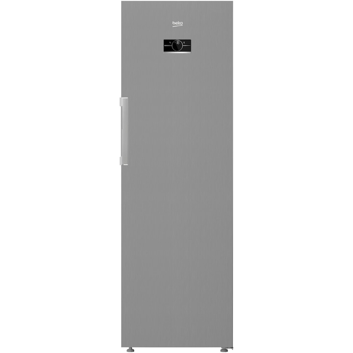 Congelator Beko B5RFNE314XB, 286 l, 8 sertare, Clasa E, No Frost, Compresor ProSmart Inverter, Compartiment MaxStore, Usi reversibile, Rafturi usa, H 186,5 cm, Argintiu