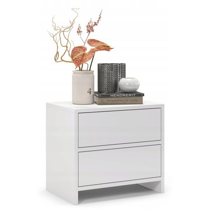 Noptiera Alba, 50x45x35 cm, Cu 2 Sertare, Sistem Tip On, Design Modern si Clasic