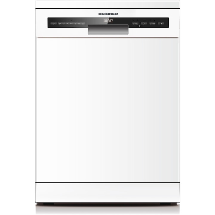Masina de spalat vase Heinner HDW-FSM60714AWD+++, 14 seturi, 7 programe, Auto-Door opening, Control electronic, Display LED, Aquastop, Clasa D, 60 cm, Alb