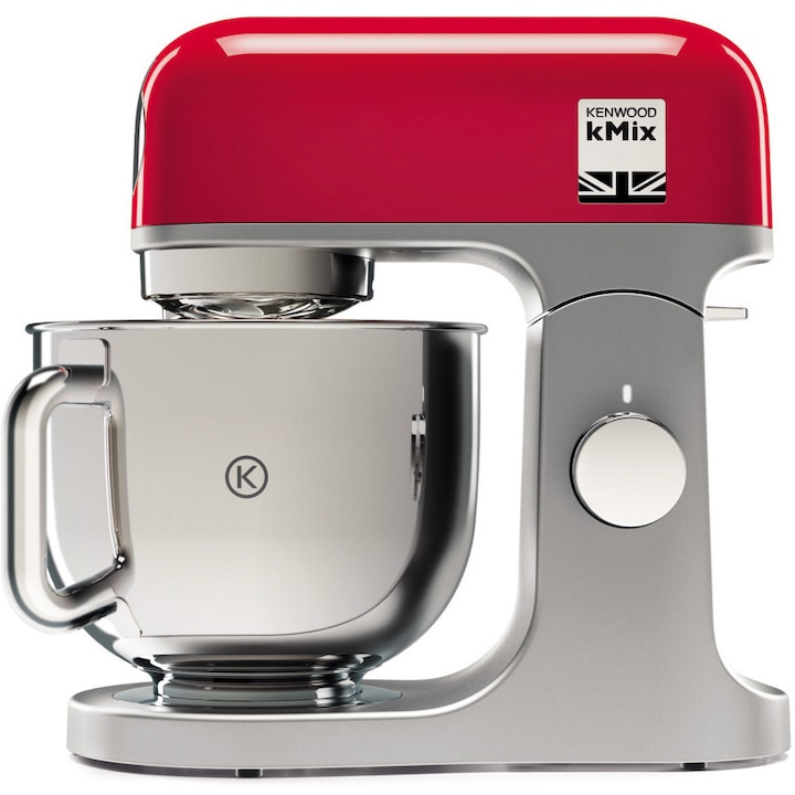 Robot de bucatarie Kenwood kMix KMX750RD, 1000 W, vas inox 5 l, 6 trepte viteza, 3 accesorii patiserie, rosu/ argintiu