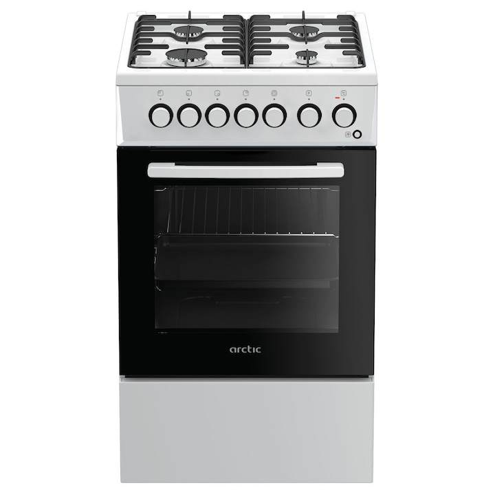 Aragaz Arctic ACM5611DTL, Mixt, 4 arzatoare gaz, Cuptor electric, Grill, Arzatoare cu eficienta ridicata, Timer, 50 cm, Alb