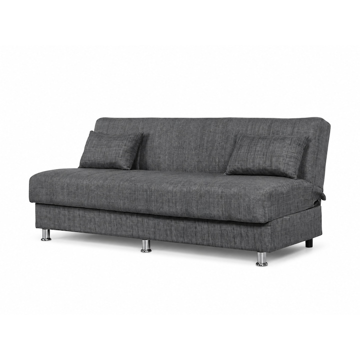 Canapea extensibila Atena, Gri, 190x88x82, cu sistem click-clack, functie pat 102×190 cm, arcuri Bonell si spatiu de depozitare. Mobila Mega
